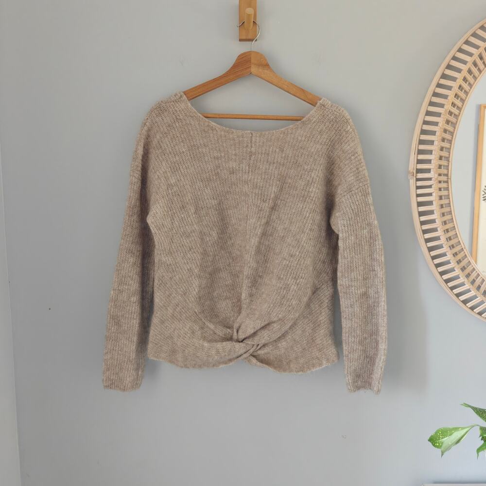 SEZANE Zebulon Jumper Ficelle Mohair Wool Front Twist Beige Sweater S EUC
